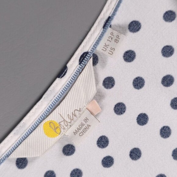 Boden Elsie Polka Dot Peplum Blouse Top White‎ Navy V-Neck Long Sleeve Size 8P - Picture 6 of 12